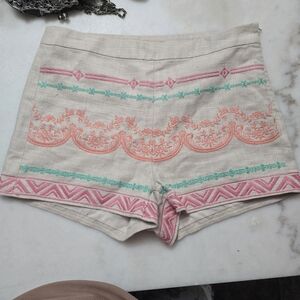Chic Embroidered High Waist Shorts - Pink & Green